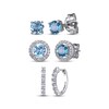 Thumbnail Image 0 of Round-Cut Swiss Blue Topaz & White Lab-Created Sapphire Stud & Hoop Earrings Gift Set Sterling Silver