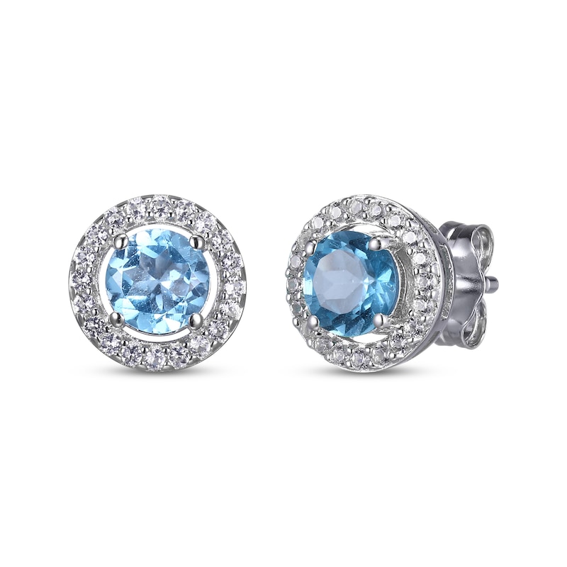 Round-Cut Swiss Blue Topaz & White Lab-Created Sapphire Stud & Hoop Earrings Gift Set Sterling Silver