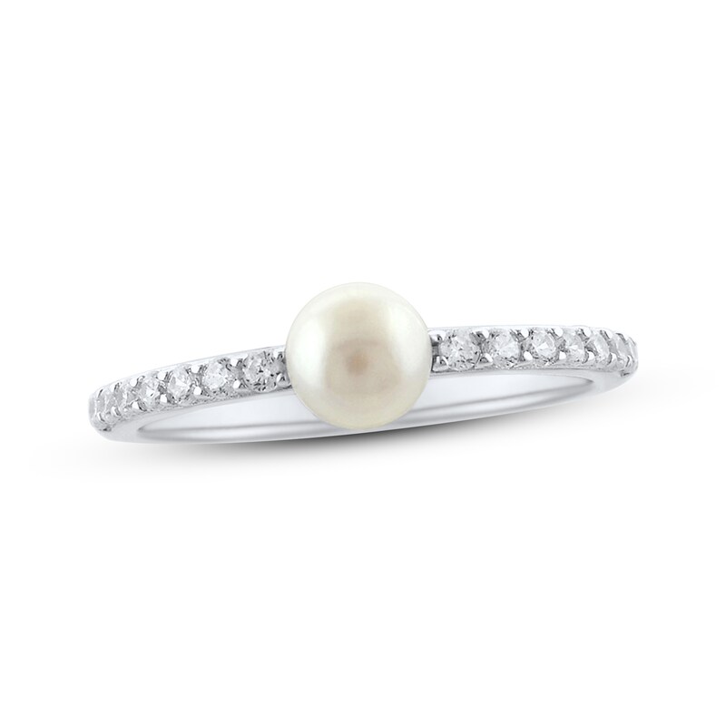 Cultured Pearl & White Lab-Created Sapphire Ring Sterling Silver