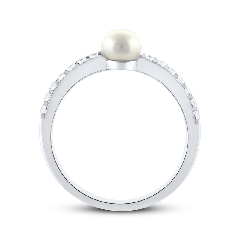 Cultured Pearl & White Lab-Created Sapphire Ring Sterling Silver