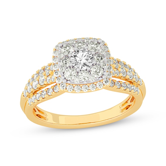 Multi-Diamond Center Cushion Frame Engagement Ring 1 ct tw 10K Yellow Gold