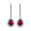 Thumbnail Image 2 of Pear-Shaped Lab-Created Ruby & White Lab-Created Sapphire Dangle Hoop Earrings Sterling Silver