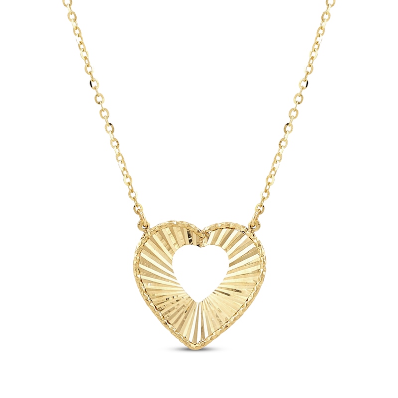 Main Image 1 of Diamond-Cut Heart Cutout Necklace 10K Yellow Gold 18.5"