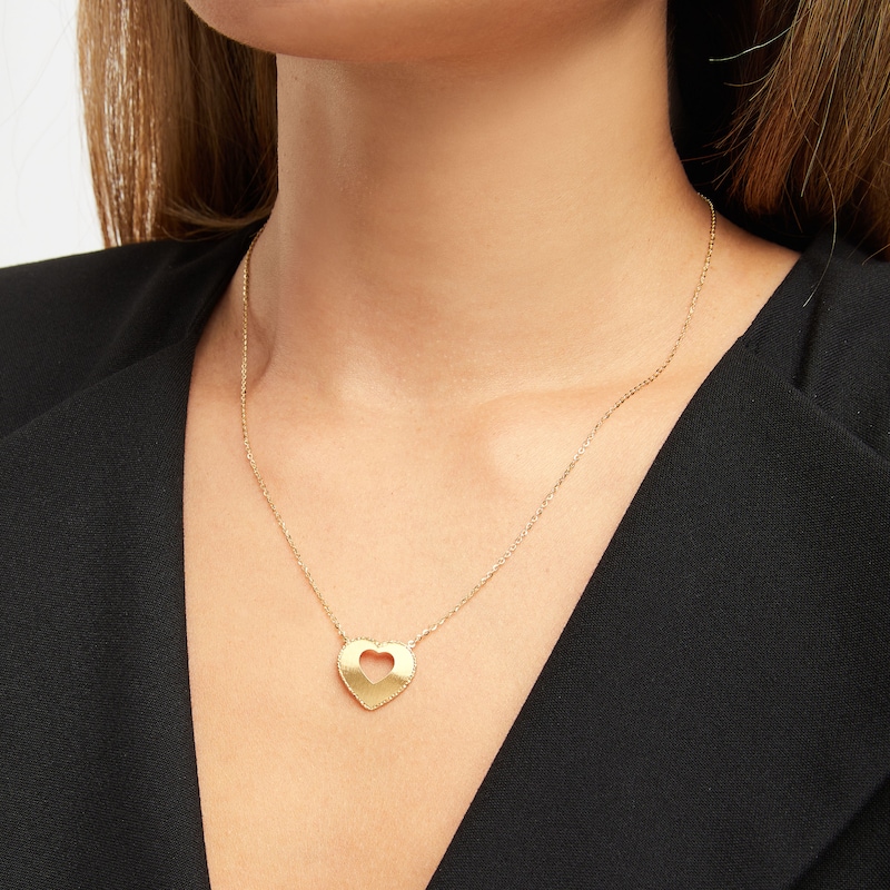 Main Image 3 of Diamond-Cut Heart Cutout Necklace 10K Yellow Gold 18.5"