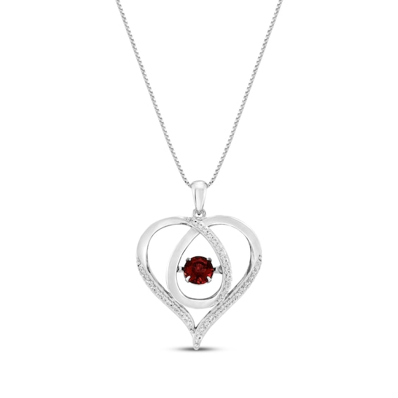 Unstoppable Love Garnet & White Lab-Created Sapphire Heart Loop Necklace Sterling Silver 18"