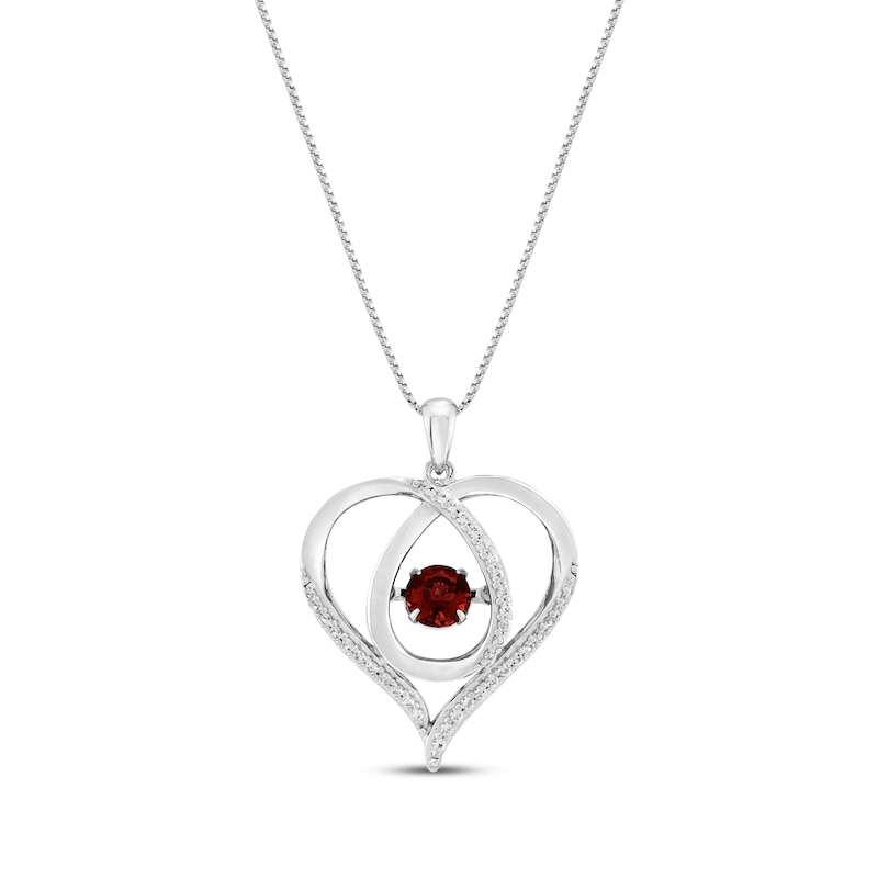 Main Image 1 of Unstoppable Love Garnet & White Lab-Created Sapphire Heart Loop Necklace Sterling Silver 18"