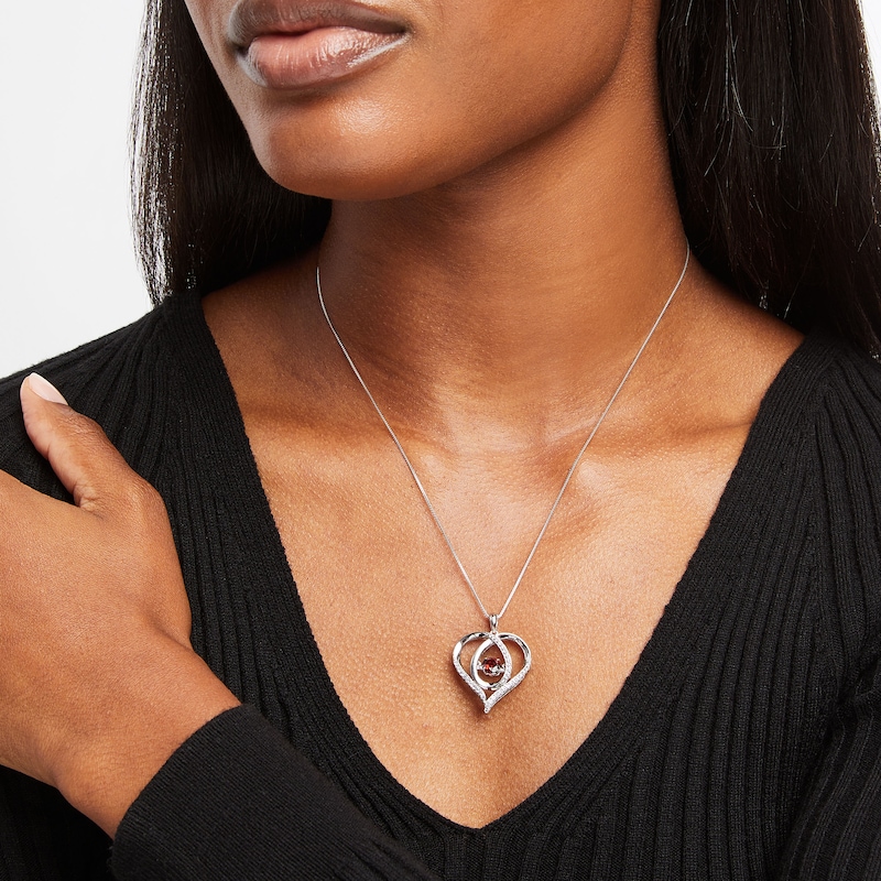 Main Image 3 of Unstoppable Love Garnet & White Lab-Created Sapphire Heart Loop Necklace Sterling Silver 18"