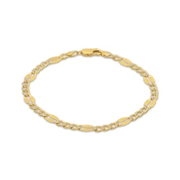 Italian Brilliance Semi-Solid Diamond-Cut Figaro Chain Bracelet 14K Yellow Gold 7.5&quot;