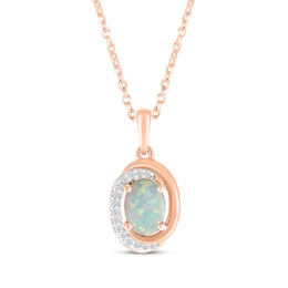 Oval-Cut Lab-Created Opal & Diamond Swirl Necklace 1/20 ct tw 10K Rose Gold 18"