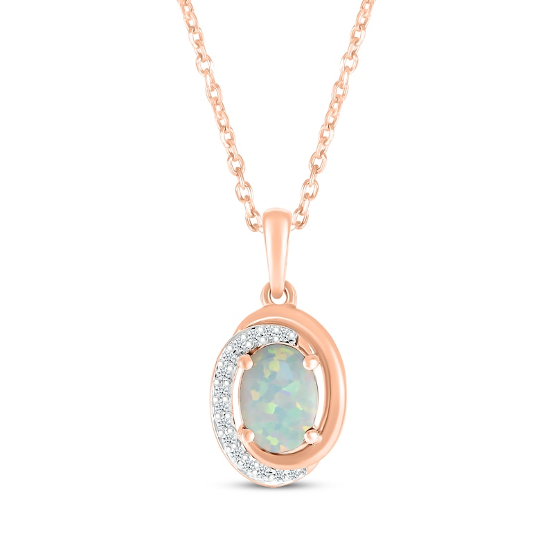 Main Image 1 of Oval-Cut Lab-Created Opal & Diamond Swirl Necklace 1/20 ct tw 10K Rose Gold 18"