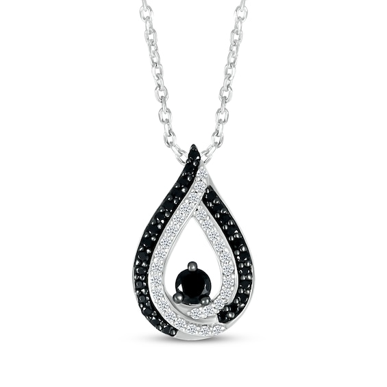 Black & White Diamond Teardrop Necklace 1/3 ct tw 10K White Gold 18"