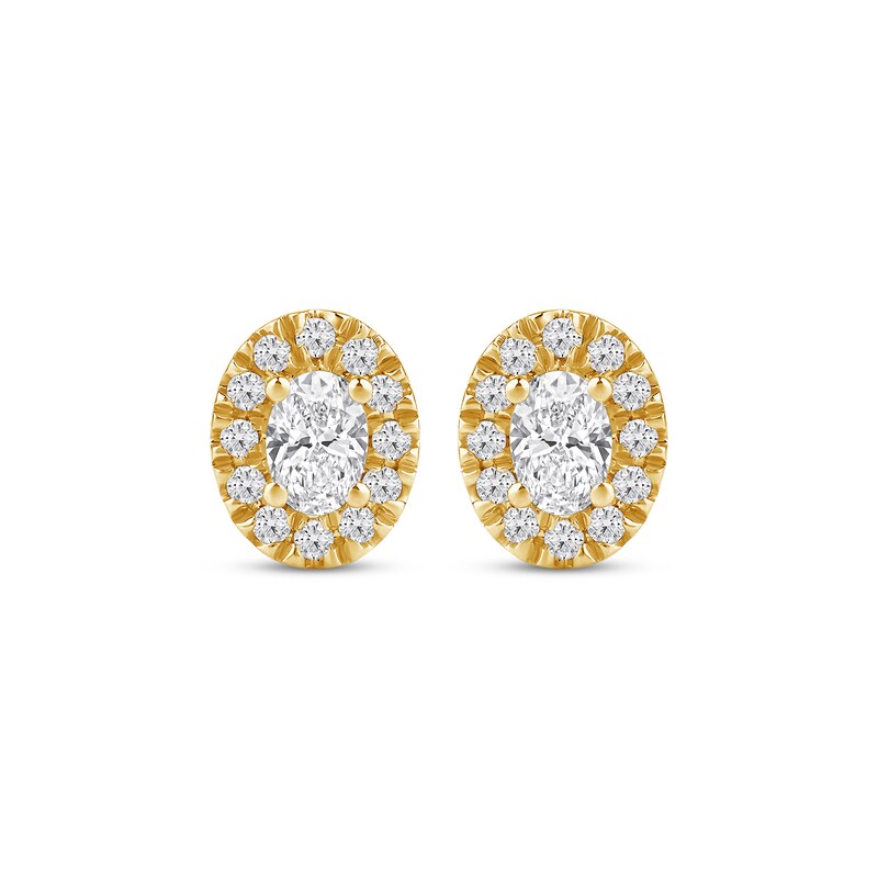 Main Image 2 of KAY Lab-Grown Diamonds Oval-Cut Halo Stud Earrings 3/4 ct tw 10K Yellow Gold