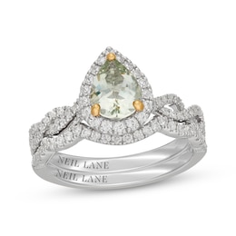 Neil Lane Pear-Shaped Green Quartz & Diamond Halo Bridal Set 1/2 ct tw 14K White Gold