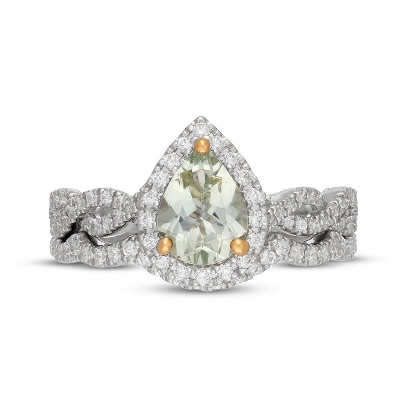 Main Image 3 of Neil Lane Pear-Shaped Green Quartz & Diamond Halo Bridal Set 1/2 ct tw 14K White Gold
