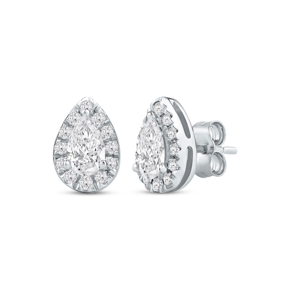 KAY Lab-Grown Diamonds Pear-Shaped Halo Stud Earrings 3/4 ct tw 10K White Gold