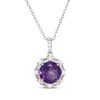Thumbnail Image 1 of Amethyst & White Lab-Created Sapphire Halo Necklace Sterling Silver 18"