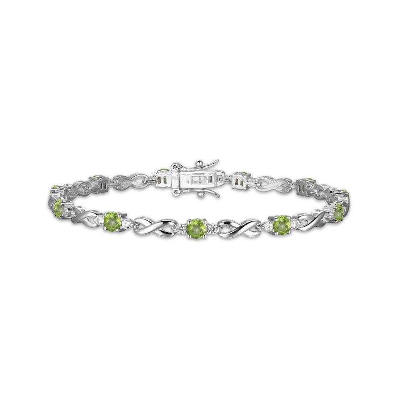 Main Image 1 of Peridot & White Lab-Created Sapphire Infinity Link Bracelet Sterling Silver 7.25"