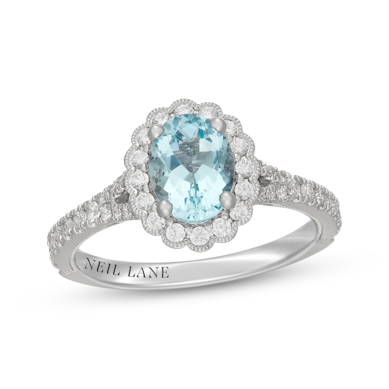 Main Image 4 of Neil Lane Oval-Cut Aquamarine & Diamond Halo Engagement Ring 1/2 ct tw 14K White Gold