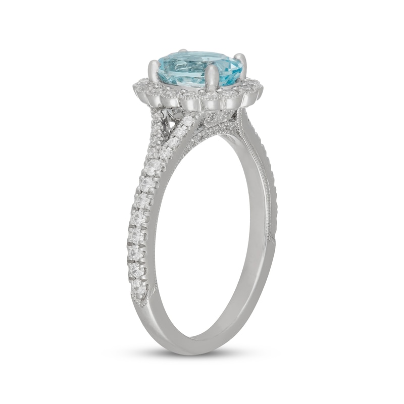 Main Image 5 of Neil Lane Oval-Cut Aquamarine & Diamond Halo Engagement Ring 1/2 ct tw 14K White Gold