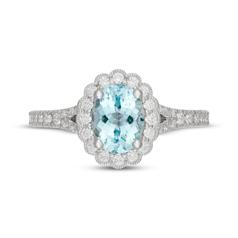 Main Image 6 of Neil Lane Oval-Cut Aquamarine & Diamond Halo Engagement Ring 1/2 ct tw 14K White Gold