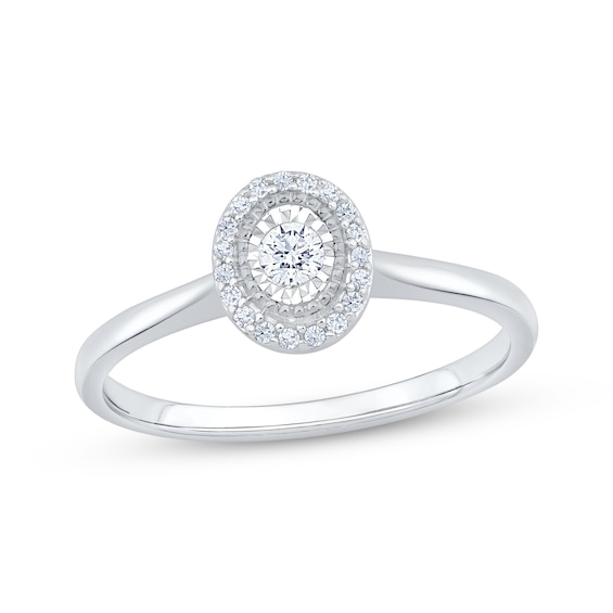 Diamond Oval Halo Promise Ring 1/6 ct tw 10K White Gold