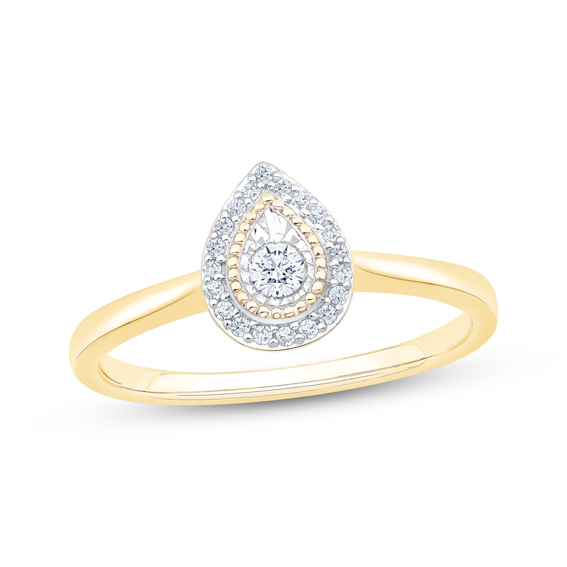 Main Image 1 of Diamond Teardrop Halo Promise Ring 1/6 ct tw 10K Yellow Gold