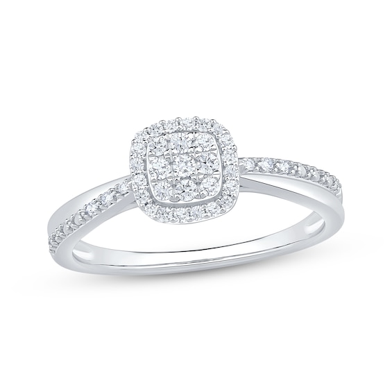 Multi-Diamond Cushion Halo Promise Ring 1/5 ct tw 10K White Gold