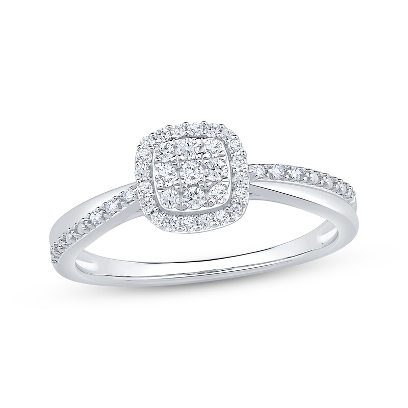 Main Image 1 of Multi-Diamond Cushion Halo Promise Ring 1/5 ct tw 10K White Gold