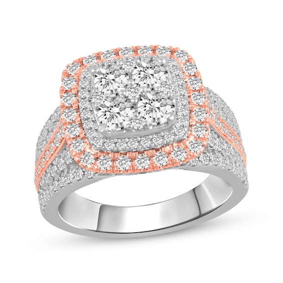 Adore Multi-Diamond Center Double Cushion Halo Engagement Ring 2 ct tw 14K Two-Tone Gold