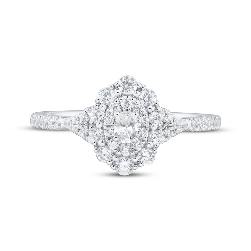 Main Image 3 of Adore Oval-Cut Diamond Double Halo Engagement Ring 1/2 ct tw 14K White Gold