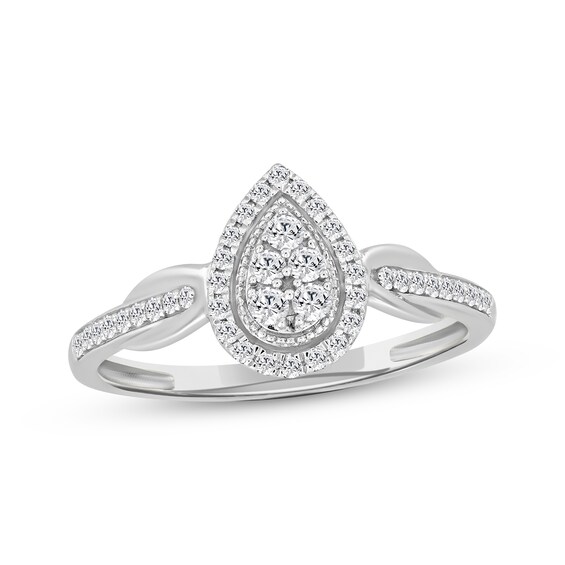 Adore Multi-Diamond Center Pear-Shaped Halo Engagement Ring 1/4 ct tw 10K White Gold
