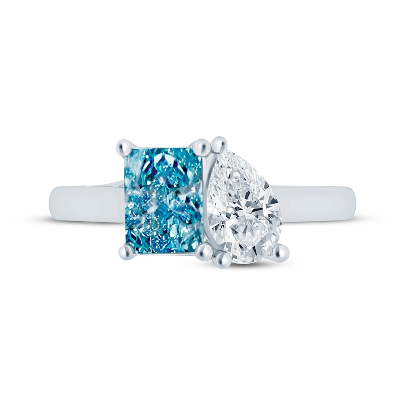 Main Image 4 of Monique Lhuillier Bliss Blue & White Lab-Grown Diamond Two-Stone Engagement Ring 1-3/4 ct tw 18K White Gold