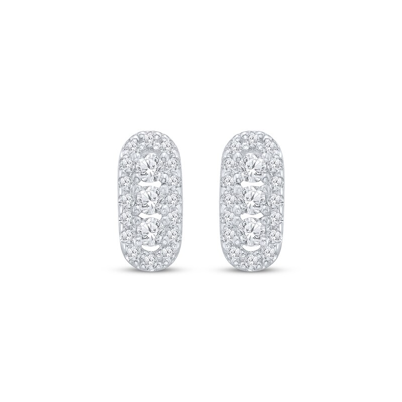 Main Image 2 of Diamond Three-Stone Halo Earrings 1/4 ct tw 10K White Gold