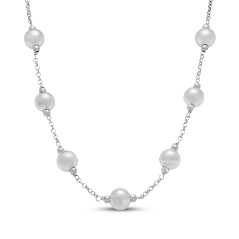 Main Image 1 of Ball Bead Station Necklace Sterling Silver 18"