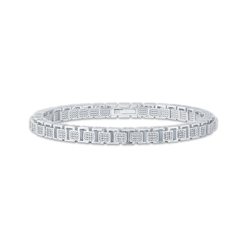 Main Image 1 of Men's Diamond Hollow Box Chain Bracelet 1-1/2 ct tw Sterling Silver 8.5"