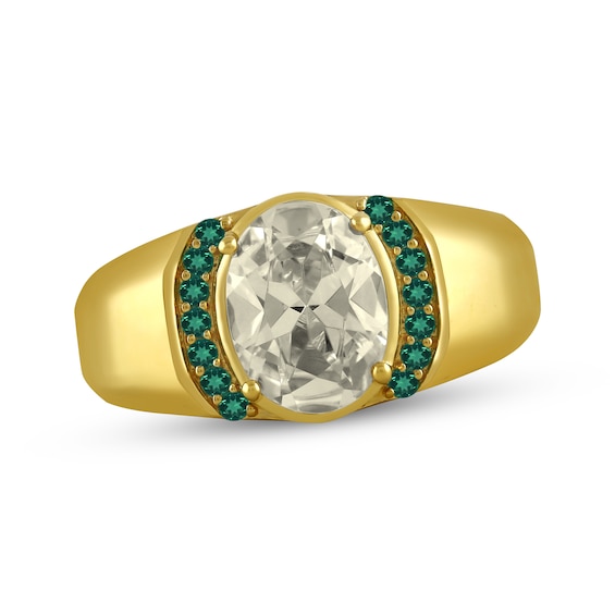 Men's KAY Lab-Grown Diamonds Oval-Cut Ring with Lab-Created Emeralds 3 ct tw 10K Yellow Gold