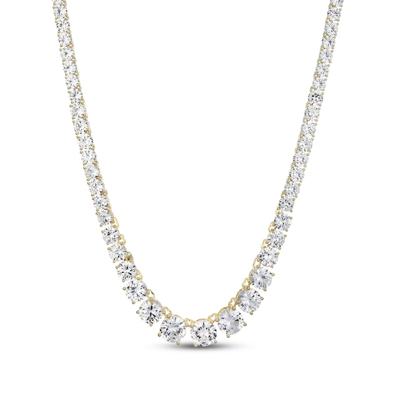 White Lab-Created Sapphire Graduated Line Necklace 18K Yellow Gold-Plated Sterling Silver 17"