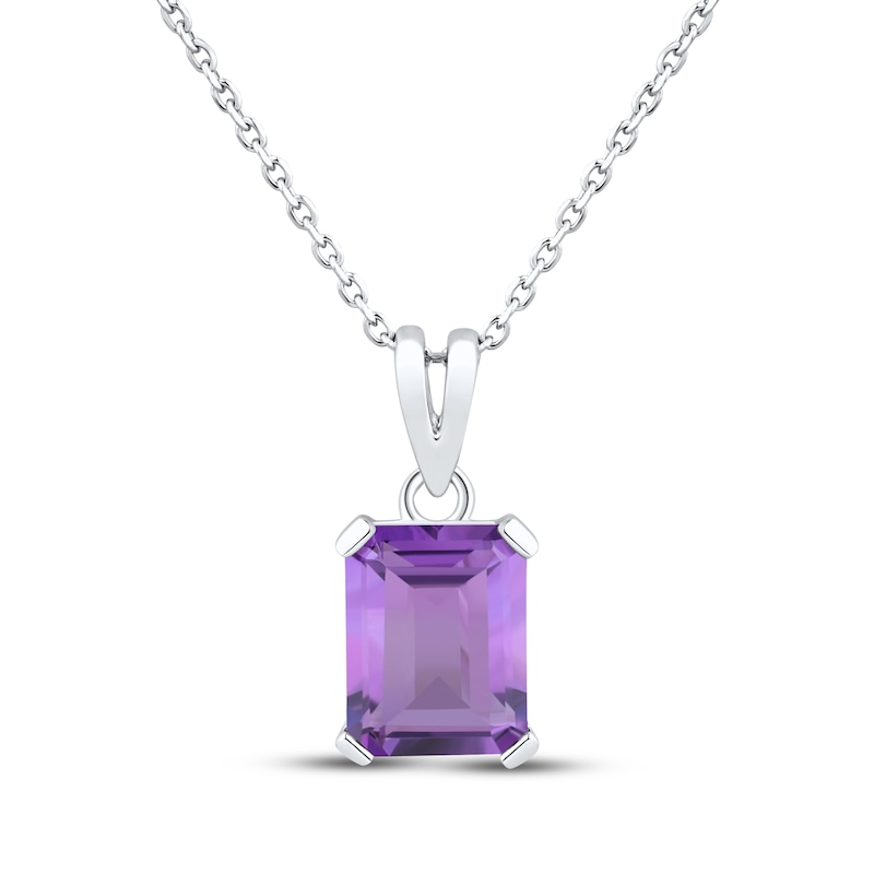 Main Image 1 of Emerald-Cut Amethyst Solitaire Necklace Sterling Silver 18"