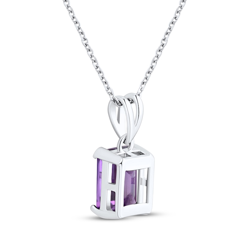 Main Image 3 of Emerald-Cut Amethyst Solitaire Necklace Sterling Silver 18"