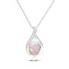 Thumbnail Image 1 of Oval-Cut Lab-Created Opal & White Lab-Created Sapphire Necklace Sterling Silver 18"