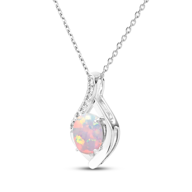 Main Image 2 of Oval-Cut Lab-Created Opal & White Lab-Created Sapphire Necklace Sterling Silver 18"