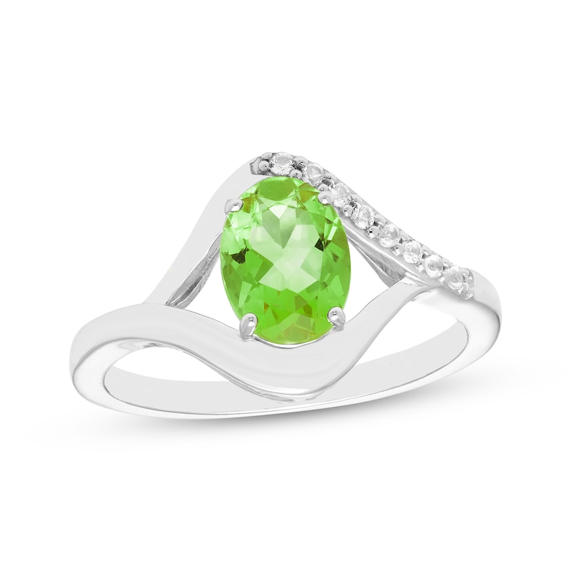 Main Image 1 of Oval-Cut Peridot & White Lab-Created Sapphire Ring Sterling Silver