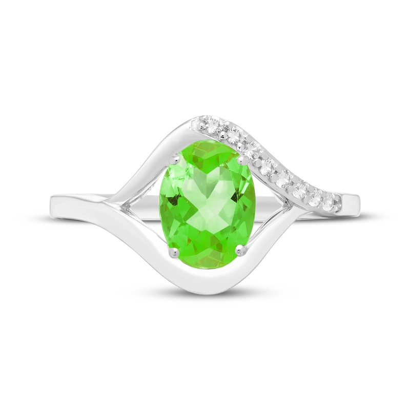 Main Image 3 of Oval-Cut Peridot & White Lab-Created Sapphire Ring Sterling Silver