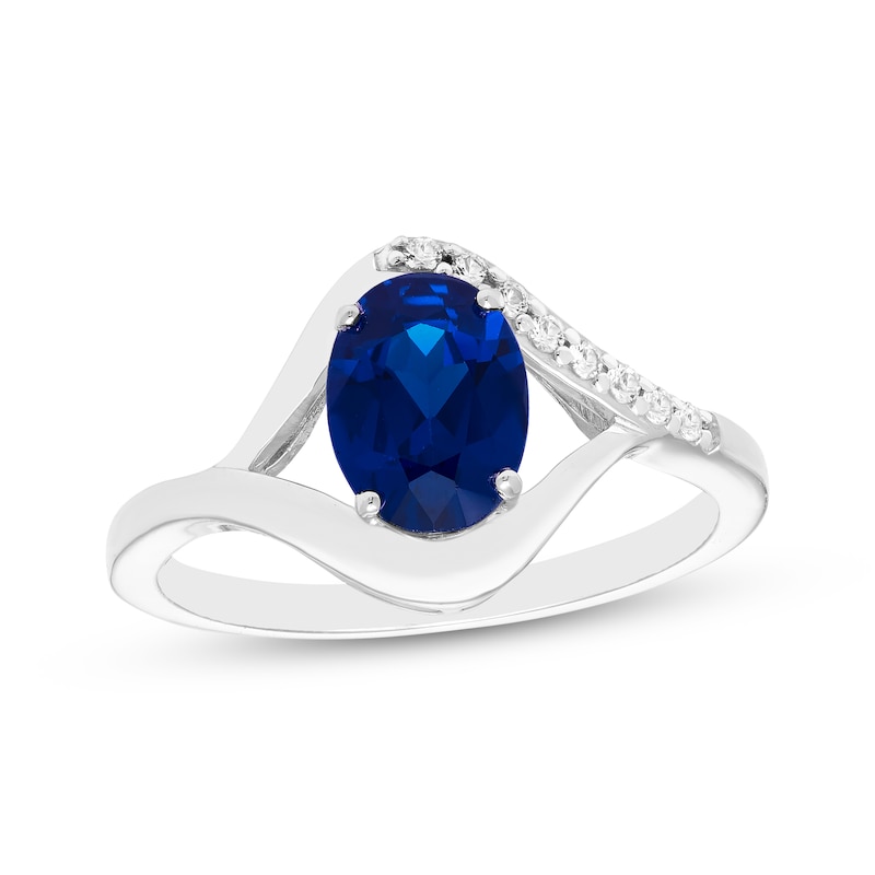 Main Image 1 of Oval-Cut Blue Lab-Created Sapphire & White Lab-Created Sapphire Ring Sterling Silver