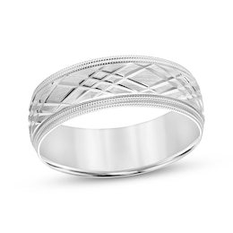 Men's Patterned Wedding Band 10K White Gold 7mm