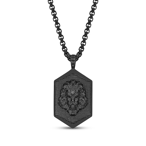 Men's Lion Head Dog Tag Necklace Black Ion-Plated Stainless Steel 24"