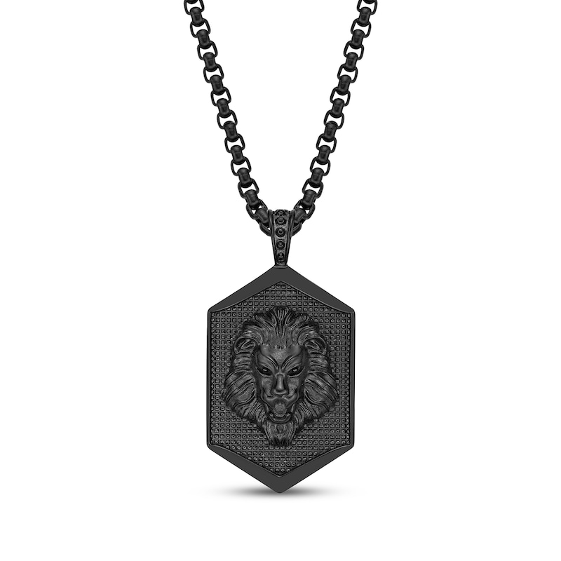 Main Image 1 of Men's Lion Head Dog Tag Necklace Black Ion-Plated Stainless Steel 24"