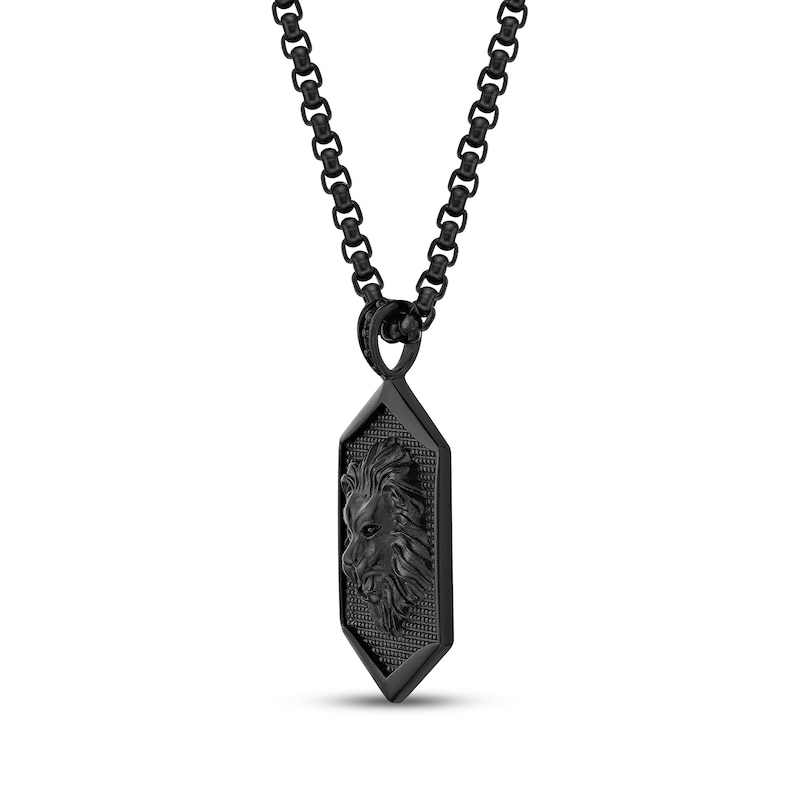 Main Image 2 of Men's Lion Head Dog Tag Necklace Black Ion-Plated Stainless Steel 24"