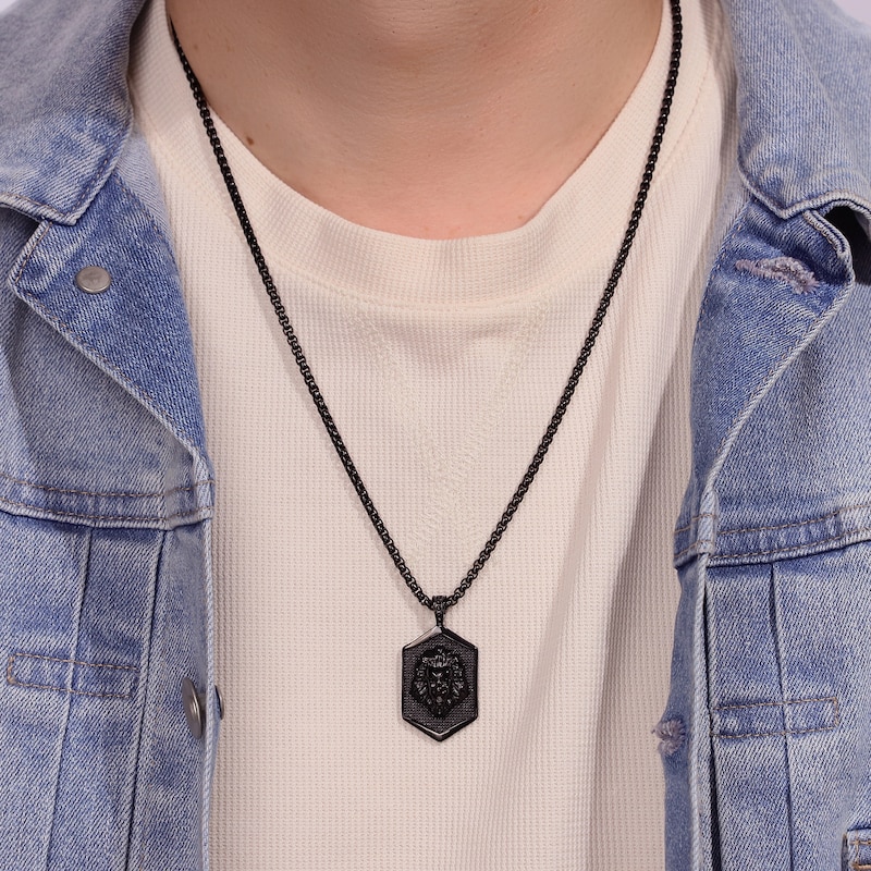 Main Image 4 of Men's Lion Head Dog Tag Necklace Black Ion-Plated Stainless Steel 24"