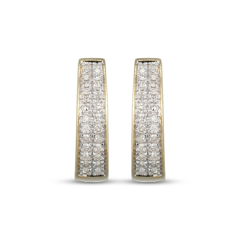 Main Image 2 of Diamond Pavé Two-Row Huggie Hoop Earrings 1/4 ct tw 10K Yellow Gold